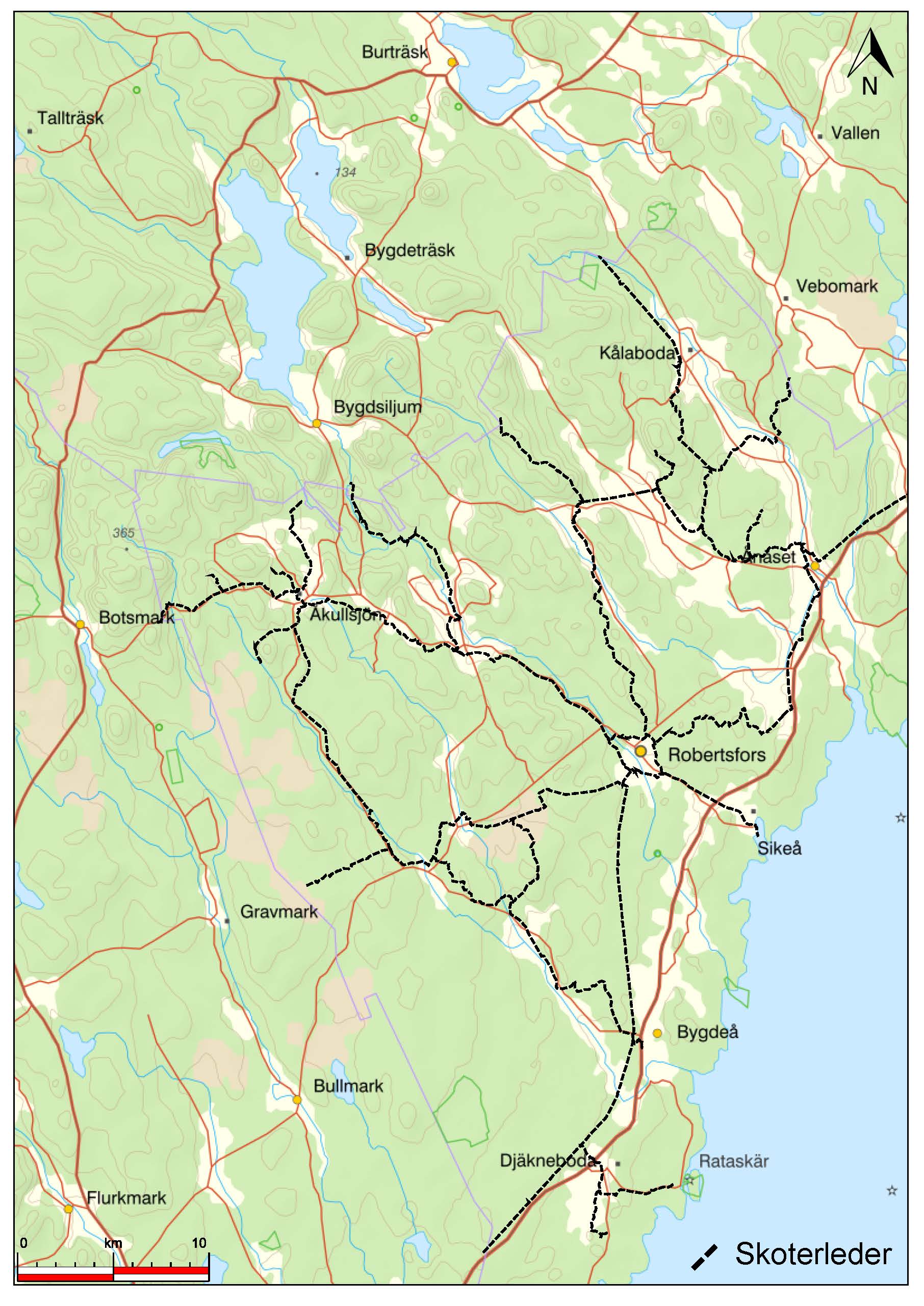 Karta över skoterleder i kommunen