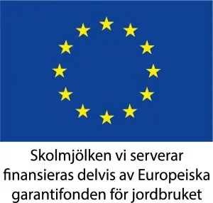EU-flaggan och texten Skolmjölken vi serverar finansieras delvis av Europeiska garantifonden för jordbruket.
