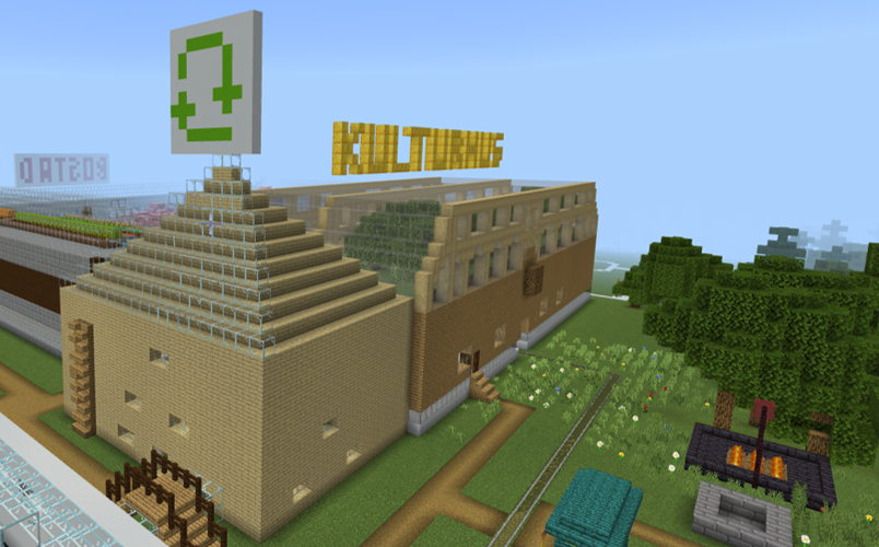 Bild på byggnader i spelet minecraft.