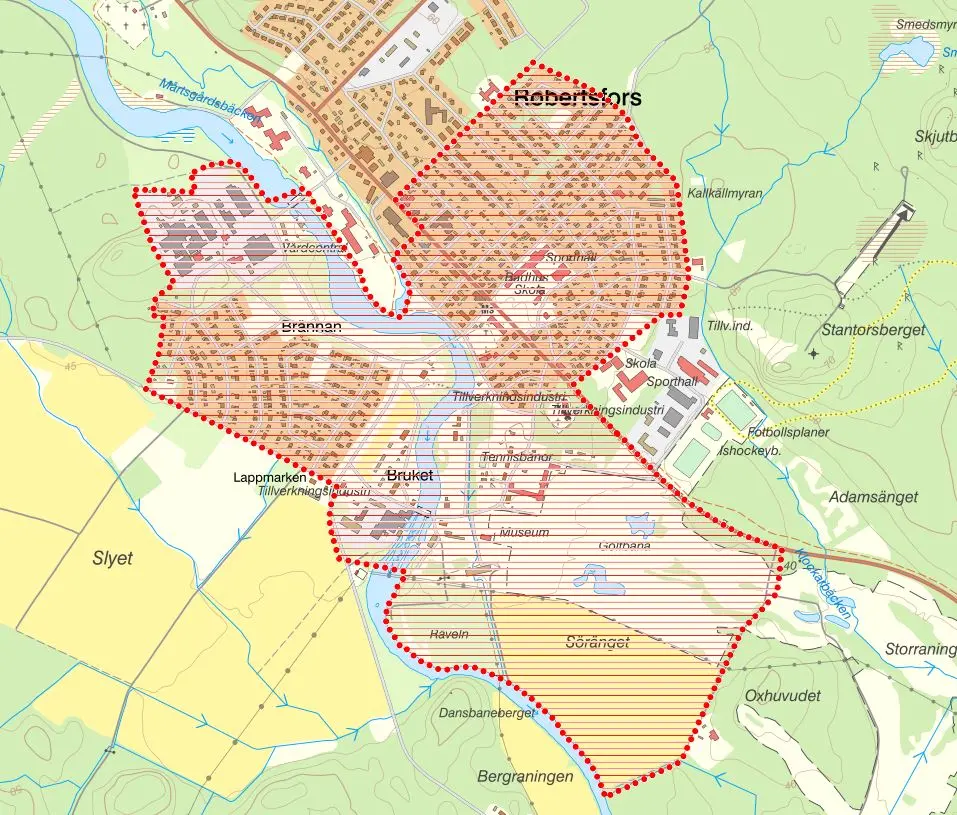 Karta över område för riksintresse i Robertsfors